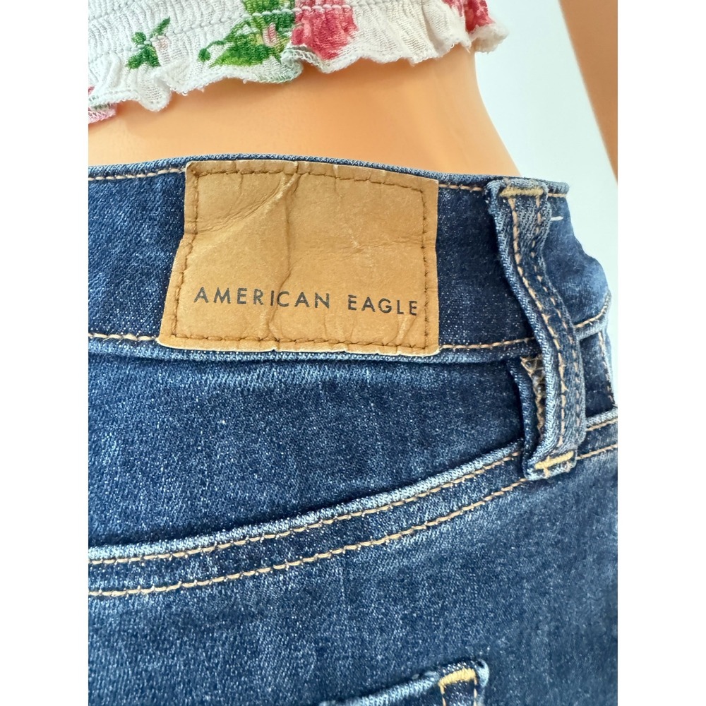 American Eagle Skinny Jeans Womens 2 Short Dark Wash Distressed Ripped FrayedHem - Picture 9 of 16